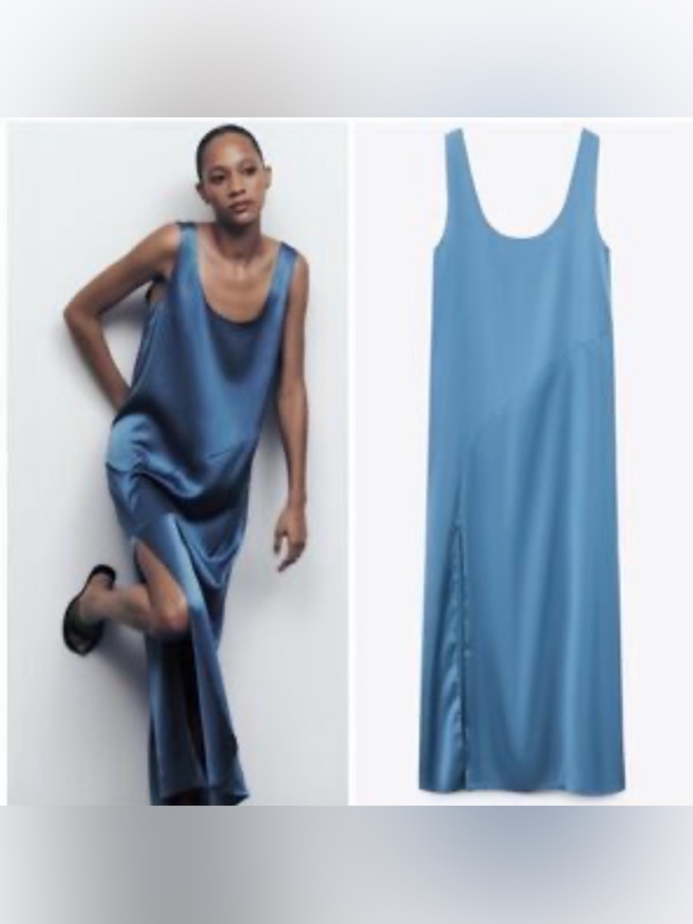 Satin Slip Maxi Dress in Dusty Blue NWOT